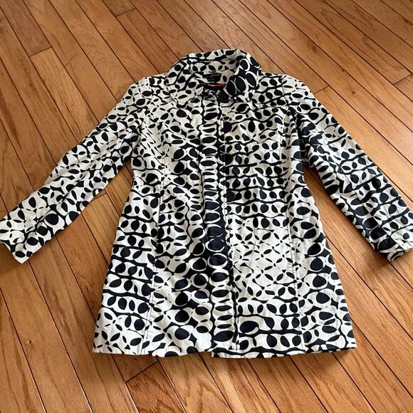 Vintage Willi Smith Black Off White Circle Abstract Trench Coat Size Medium - Picture 1 of 12